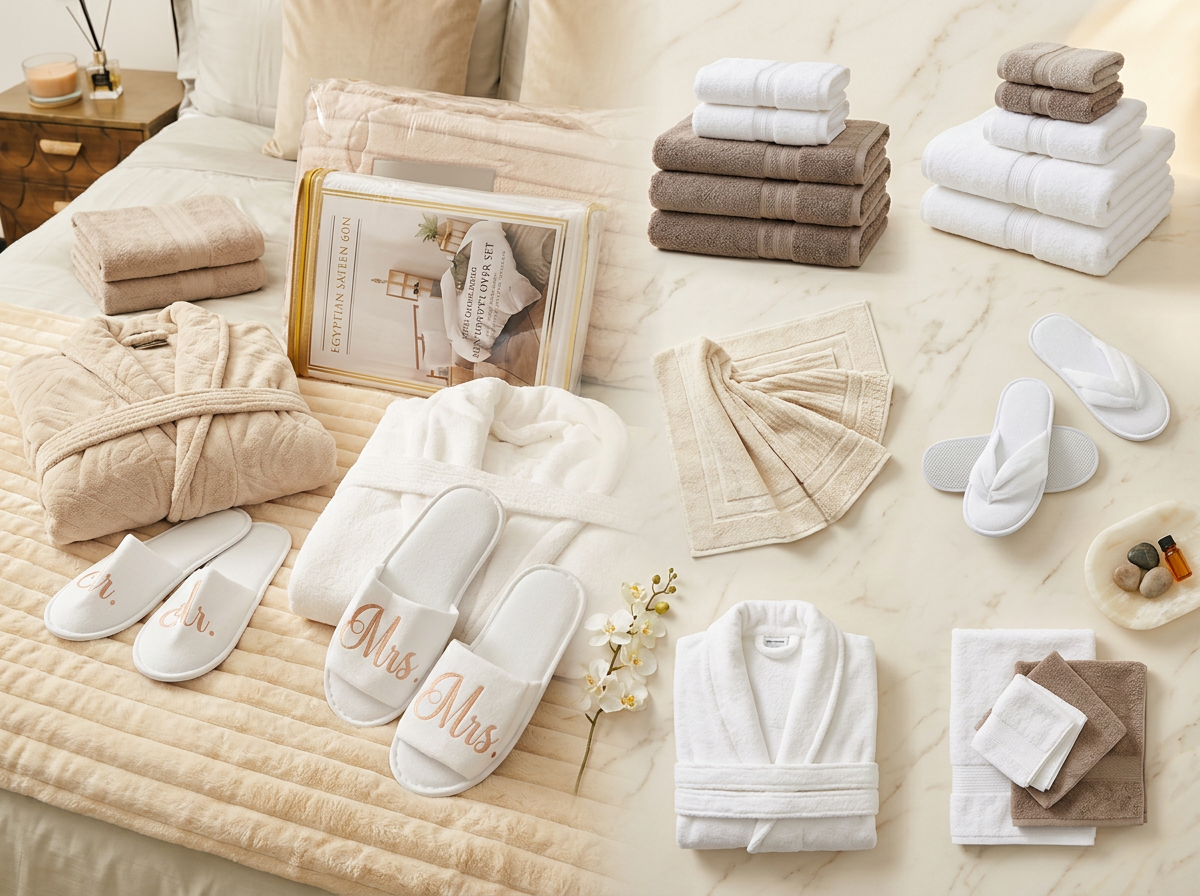 Premium hotel amenities including bathrobes, slippers, towels and guest cosmetics by Neema Guest Amenities